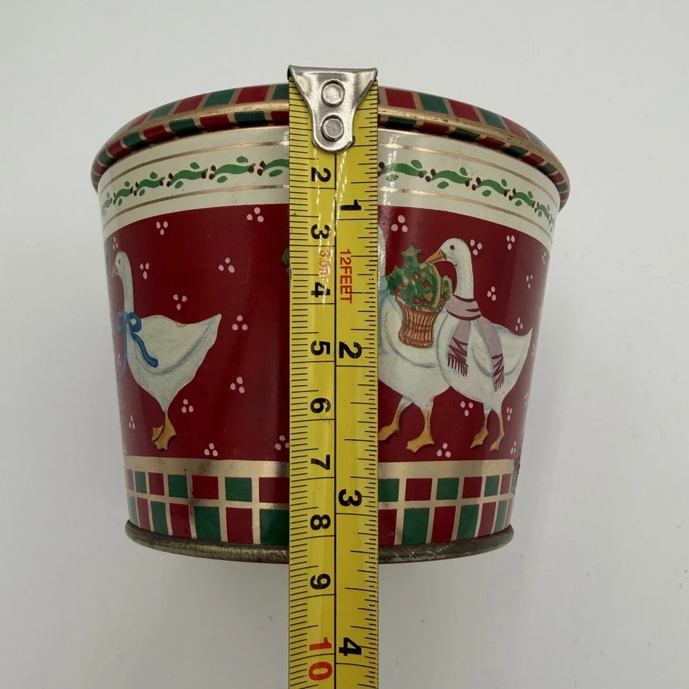 Vintage Christmas Tin Box Red Geese Scarves Baskets Decorative Storage Container